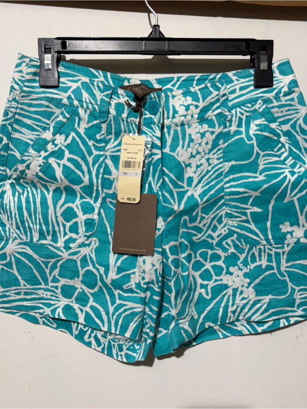 NWT Tommy Bahama Leigh Fit Monkey See Linen Shorts Teal Size 0